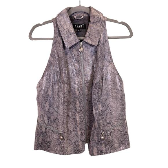 APART Womens Leather Vest Size GB 16 Grey‎ Brown Snakeskin Full Zip - Picture 2 of 7